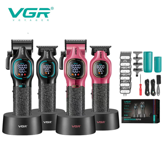 VGR high-end hair trimmer two-piece set metal body 9000 RPM hair clipper alloy blade head oil head carving push shear V-886 S2 - HAB - Hair And Beauty