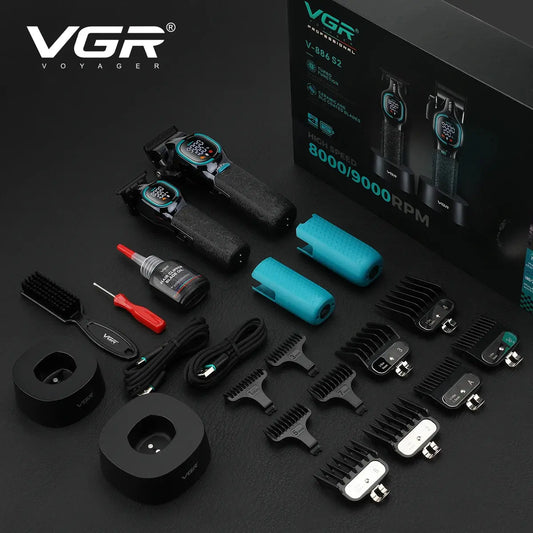VGR high-end hair trimmer two-piece set metal body 9000 RPM hair clipper alloy blade head oil head carving push shear V-886 S2 - HAB - Hair And Beauty
