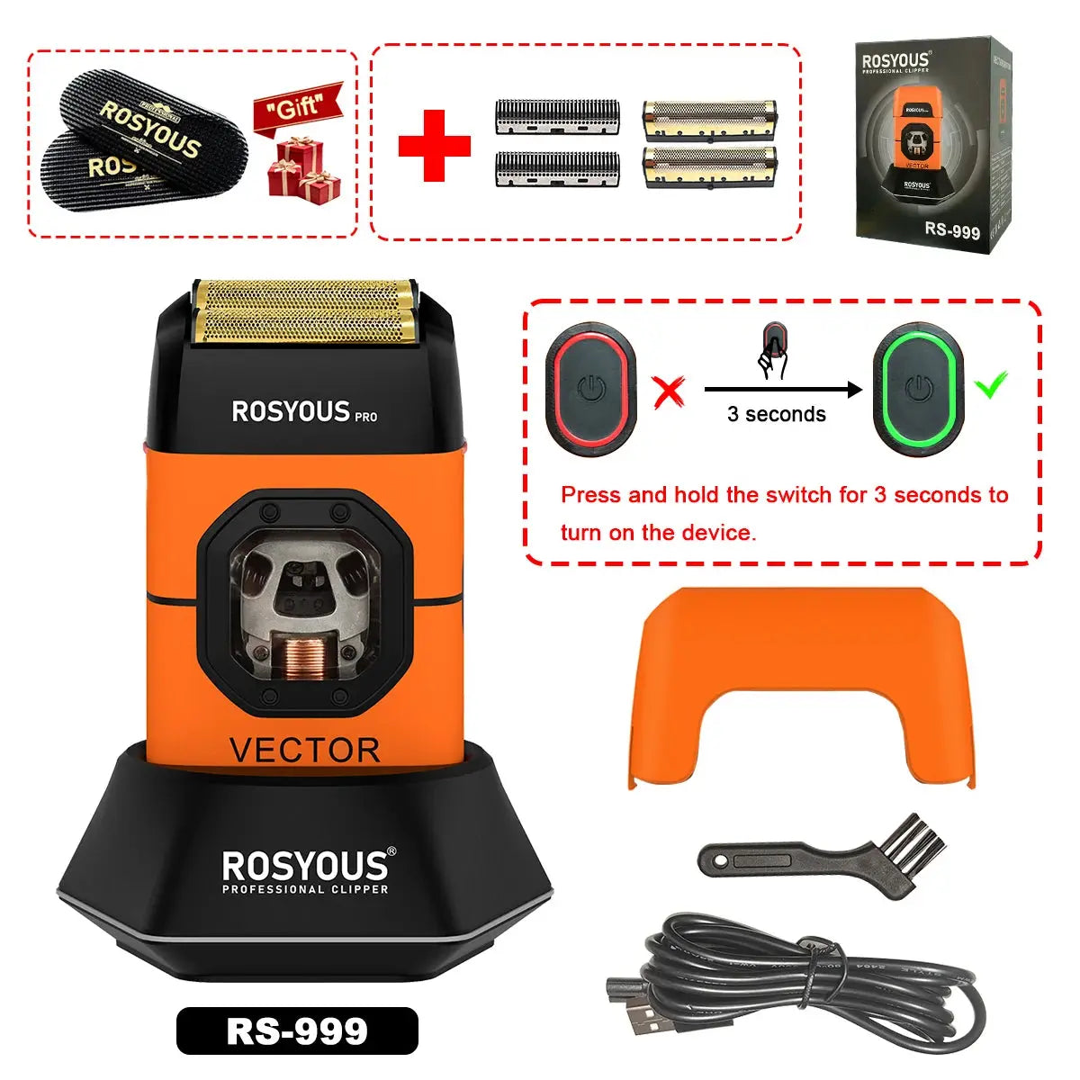 ROSYOUS RS-999 clipper, CE and CCC certified for barbershop and home use