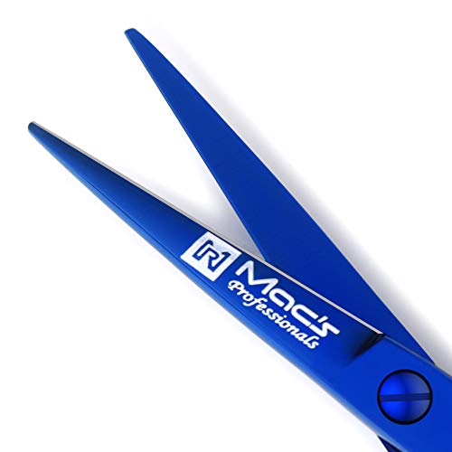 BARBER Hair Cutting Razors Edge Hair Cutting Shears/Scissors Professional - 5.5" Blue Titanium - New Style - For Styling Cut - Macs-2038 - HAB