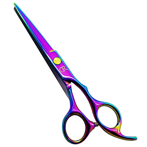 Professional Hair Cutting Shears,6 Inch Barber hair Cutting Scissors Sharp Blades Hairdresser Haircut For Women/Men/kids 420c Stainless Steel Rainbow Color (A) - HAB