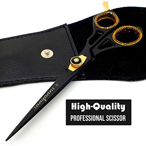 Saaqaans SQR-01 Professional Hairdressing Scissor - Perfect for Hair Salon/Barber/Hairdresser and Home use to Trim your Haircut/Beard/Moustache - Comes with Beautiful Black Pouch/Case - HAB