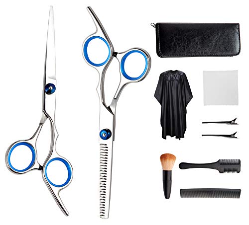 Professional Hair Cutting Scissors Set 10Pcs, Haircut Scissors Thinning Shears Multi-Use Haircut Kit, Hairdressing Scissors Stainless Steel with Comb and Case for Barber Salon Home - HAB