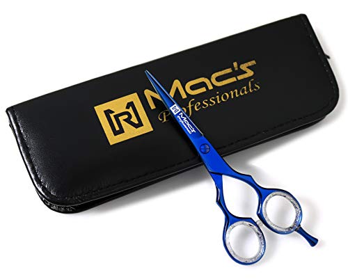 BARBER Hair Cutting Razors Edge Hair Cutting Shears/Scissors Professional - 5.5" Blue Titanium - New Style - For Styling Cut - Macs-2038 - HAB