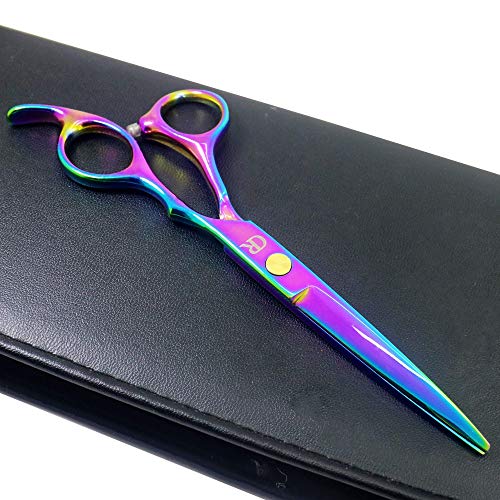 Professional Hair Cutting Shears,6 Inch Barber hair Cutting Scissors Sharp Blades Hairdresser Haircut For Women/Men/kids 420c Stainless Steel Rainbow Color (A) - HAB