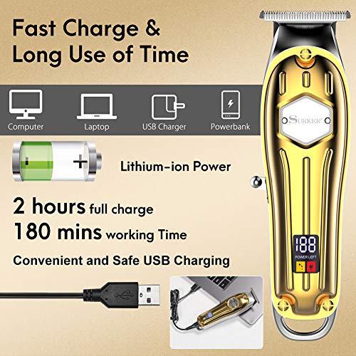 SURKER Hair Clipper Mens Hair Cutting Beard Trimmer Kit USB Rechargeable T-Blade Cordless Barbers Machine Precision Trimmer LED Display - HAB