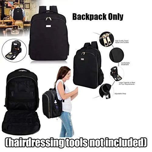 dailymall Portable Barber Travel Backpack Hairdressing Tools Waterproof Bag Organizer - Black, 48 x 35 x 20cm - HAB
