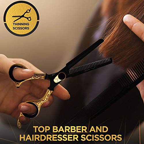 Hair Cutting Scissors - Jecudi Professional Barber Hair Scissors Set - 6.5" Japanese Stainless Steel - Includes Cutting, Thinning Shears, Tweezer, Razor, 10 Blades, Comb, Clips, In Gift Case - HAB