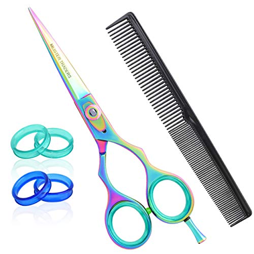 Professional Hair Scissors-Barber Hair Shears 6.5’’ Haircut Scissors Professional Hair Cutting Scissors for Women/Men with Fine Adjustment Screw & Free Comb Japanese Stainless Steel Rainbow Color - HAB