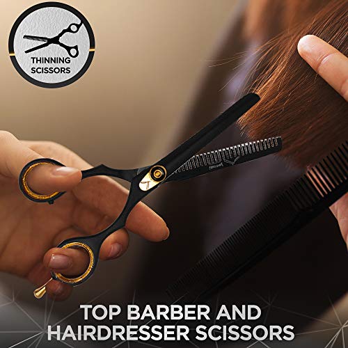 Hair Cutting Scissors - Jecudi Professional Barber Hair Scissors Set - 6.5" Japanese Stainless Steel - Includes Cutting, Thinning Shears, Tweezer, Razor, 10 Blades, Comb, Clips, In Gift Case - HAB