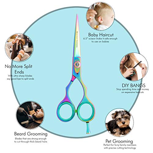 Professional Hair Scissors-Barber Hair Shears 6.5’’ Haircut Scissors Professional Hair Cutting Scissors for Women/Men with Fine Adjustment Screw & Free Comb Japanese Stainless Steel Rainbow Color - HAB