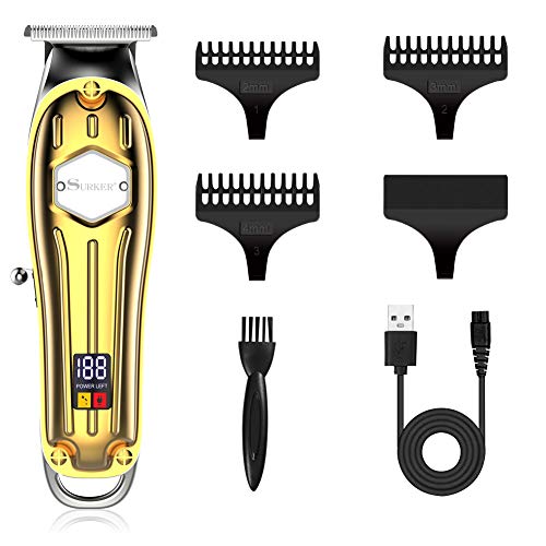 SURKER Hair Clipper Mens Hair Cutting Beard Trimmer Kit USB Rechargeable T-Blade Cordless Barbers Machine Precision Trimmer LED Display - HAB
