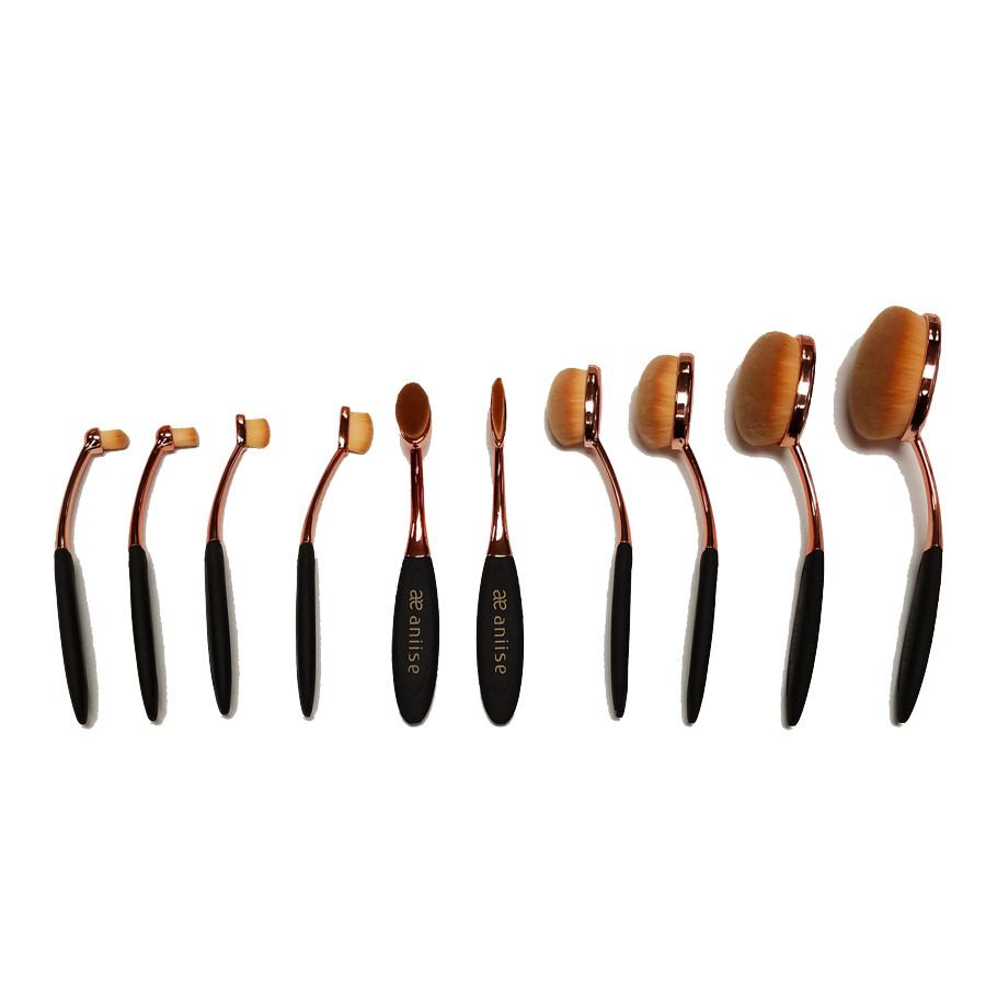 10 PIECE OVAL MAKEUP BRUSH SET - ROSE GOLD - HAB