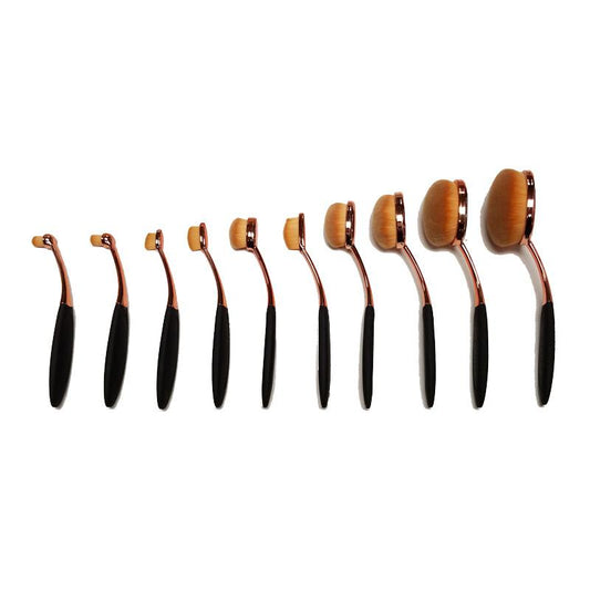 10 PIECE OVAL MAKEUP BRUSH SET - ROSE GOLD - HAB