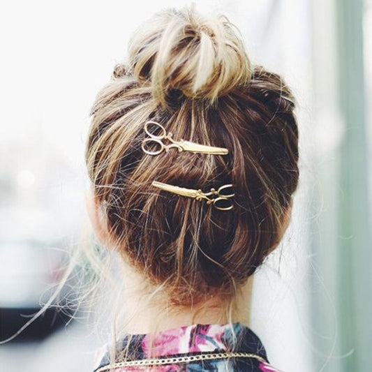 New Fashion Scissor Shaped Barrettes Golden Silver - HAB