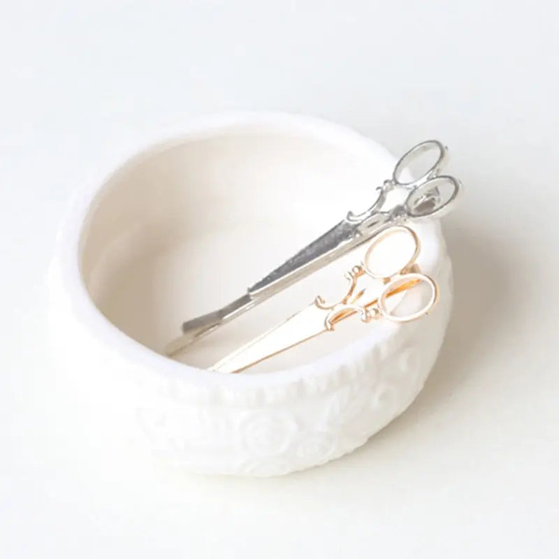 New Fashion Scissor Shaped Barrettes Golden Silver - HAB