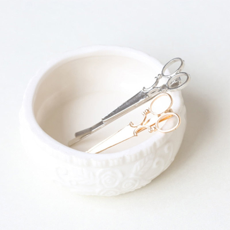 New Fashion Scissor Shaped Barrettes Golden Silver - HAB