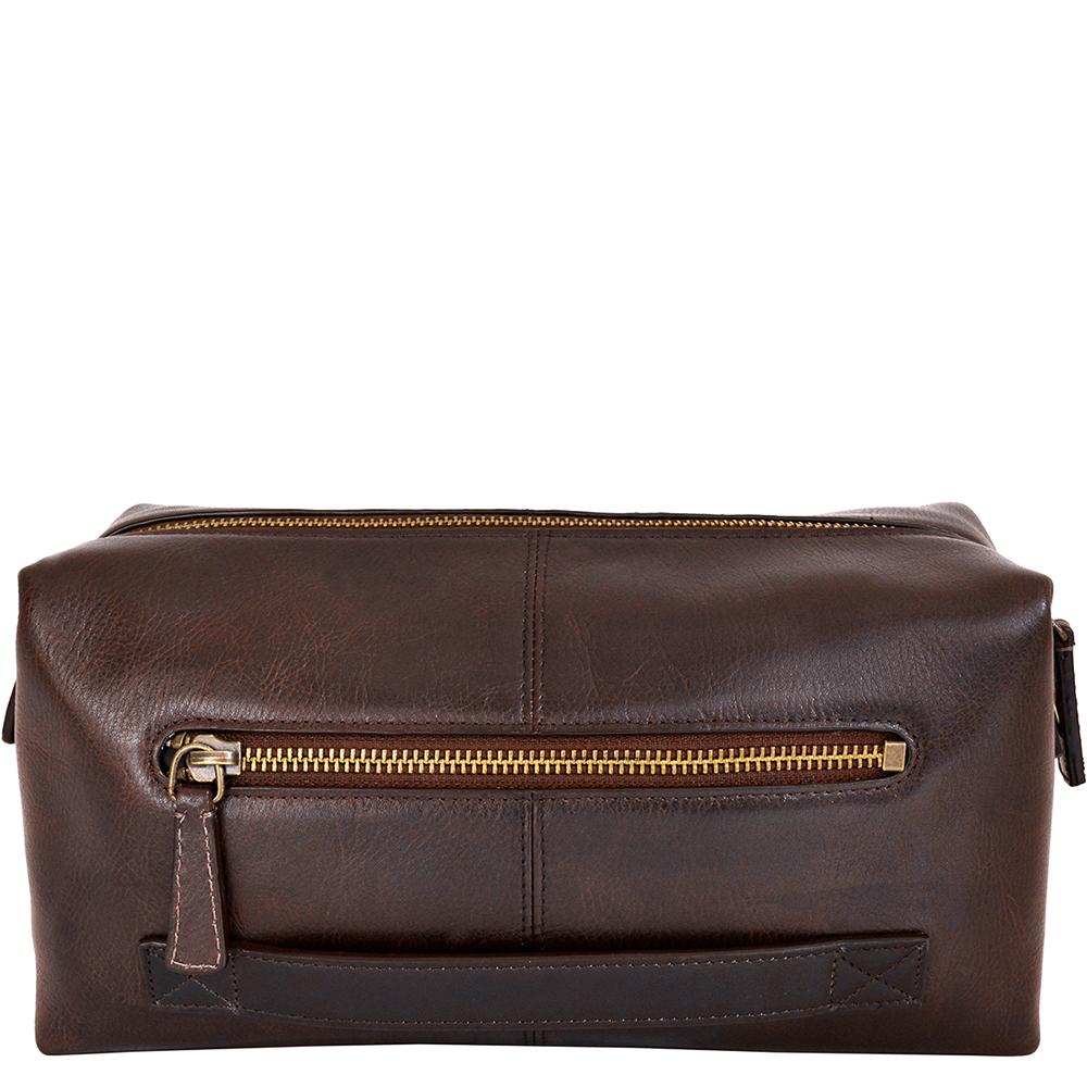 Mens Brown Leather Shaving Dopp Travel Kit with Waterproof Interior - HAB