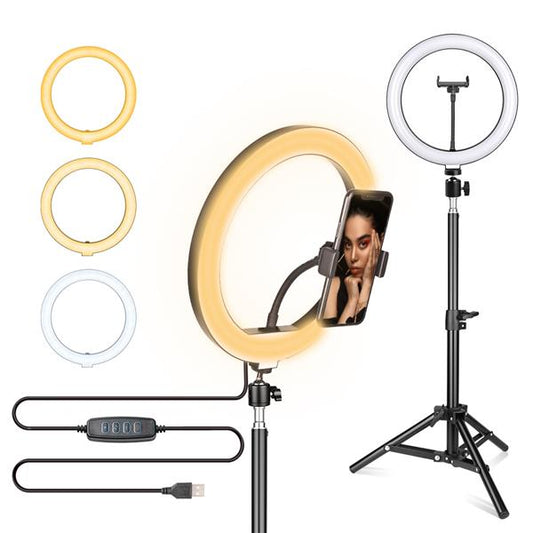 10-inch Ring Light with PTZ Clip Floor Lamp Stand Set - HAB