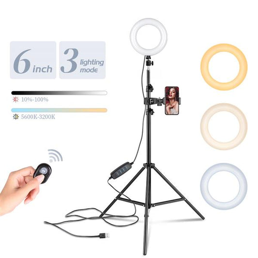 6-inch Ring Light Mountain Clip Light Stand Bluetooth Set - HAB