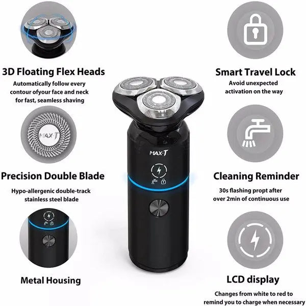 Men Electric Razor Rechargeable Travel Rotary Shaver IPX7 Waterproof - HAB