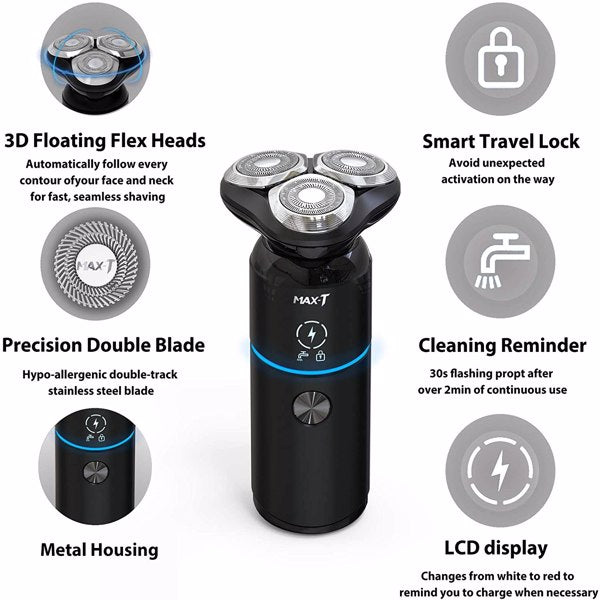 Men Electric Razor Rechargeable Travel Rotary Shaver IPX7 Waterproof - HAB