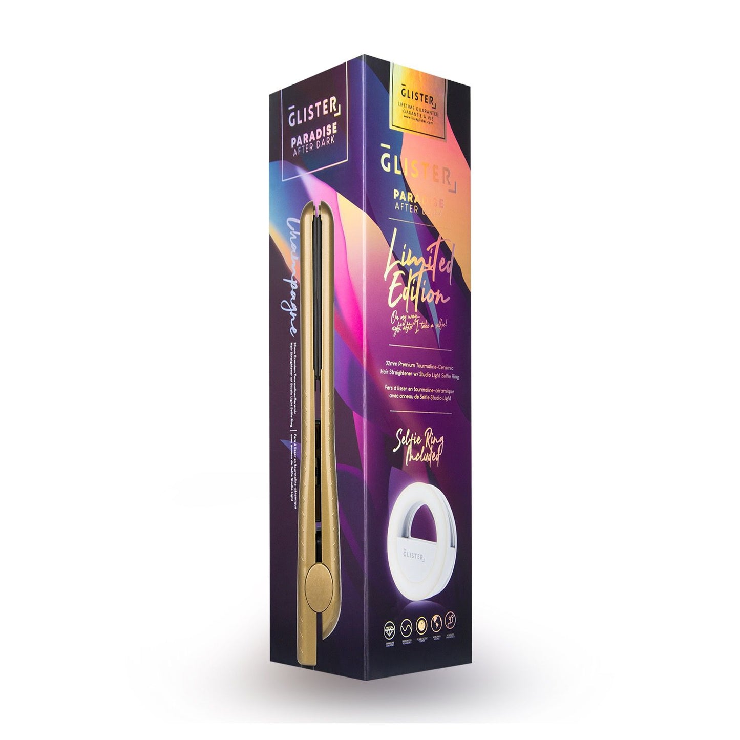 Paradise After Dark Flat Iron (with BONUS Selfie Ring) - Champagne - HAB