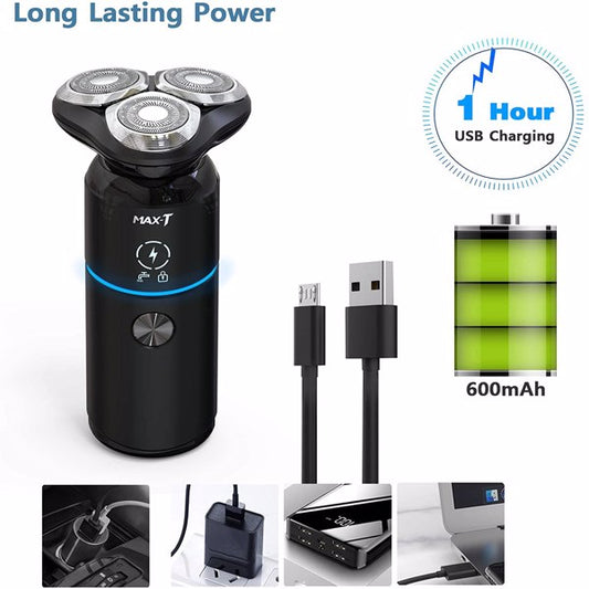 Men Electric Razor Rechargeable Travel Rotary Shaver IPX7 Waterproof - HAB