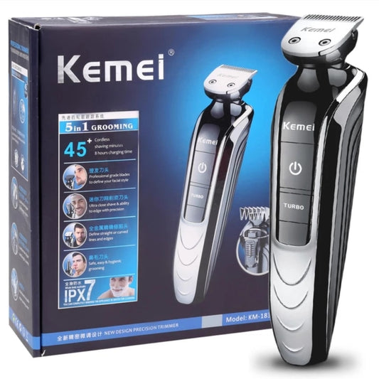 KEMEI 5 In 1 Professional Rechargeable Hair Trimmer Hair Clipper Shaver Razor Cordless Adjustable Hair Cutting Machine KM-1832 - HAB