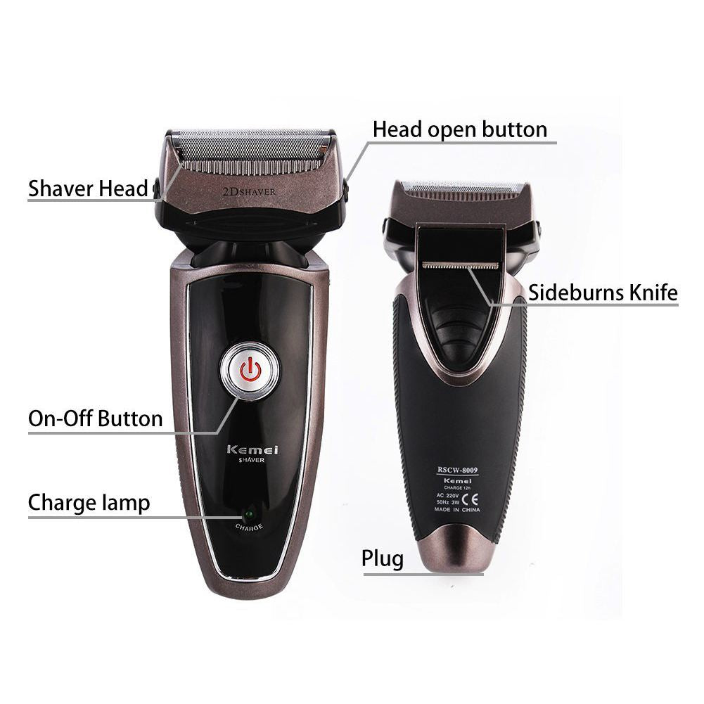 Top Sale Kemei km-8009 Men's Electric Foil Shaver with 2 Spare Shaving Heads Rechargeable and Cordless Razor - HAB