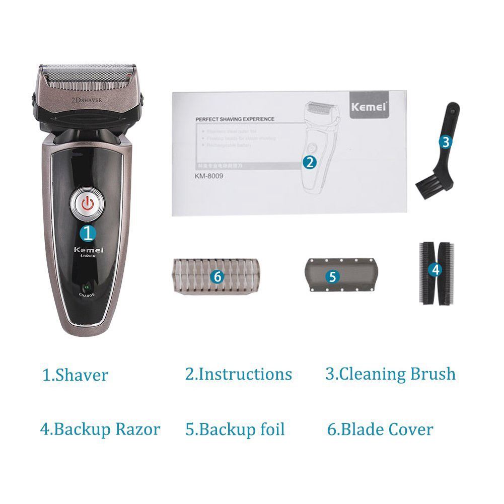 Top Sale Kemei km-8009 Men's Electric Foil Shaver with 2 Spare Shaving Heads Rechargeable and Cordless Razor - HAB