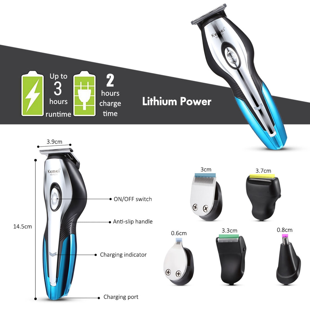 KEMEI Rechargeable Electric Hair Trimmers 11 in 1 Hair Clipper Electric Shaver Beard Trimmer Men Shaving Machine Nose Trimmer - HAB