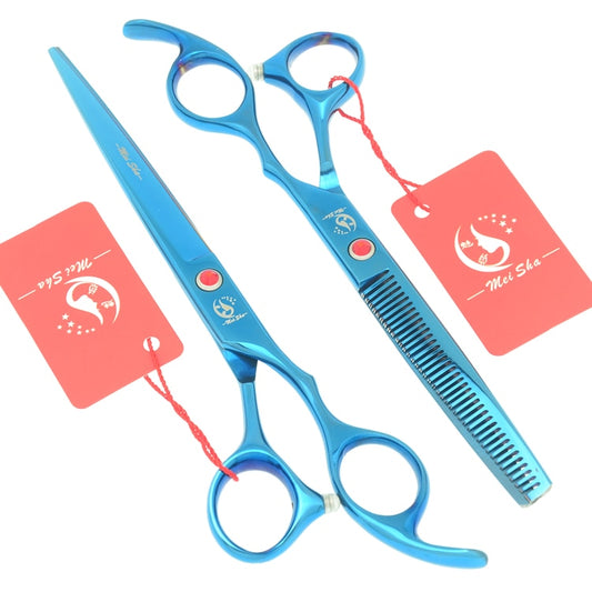 7.0 Inch Big Professional Hairdressing Cutting Scissors 6.5 Inch Thinning Shears Salon Barbers JP440C Blue Hair Tesouras A0132A - HAB