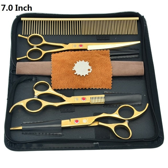 Purple Dragon 7 inch High Quality Pet Grooming Scissors Set Dogs Cutting Thinning Curved Shears Puppy Cat Clippers LZS0377 - HAB