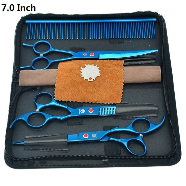 Purple Dragon 7 inch High Quality Pet Grooming Scissors Set Dogs Cutting Thinning Curved Shears Puppy Cat Clippers LZS0377 - HAB