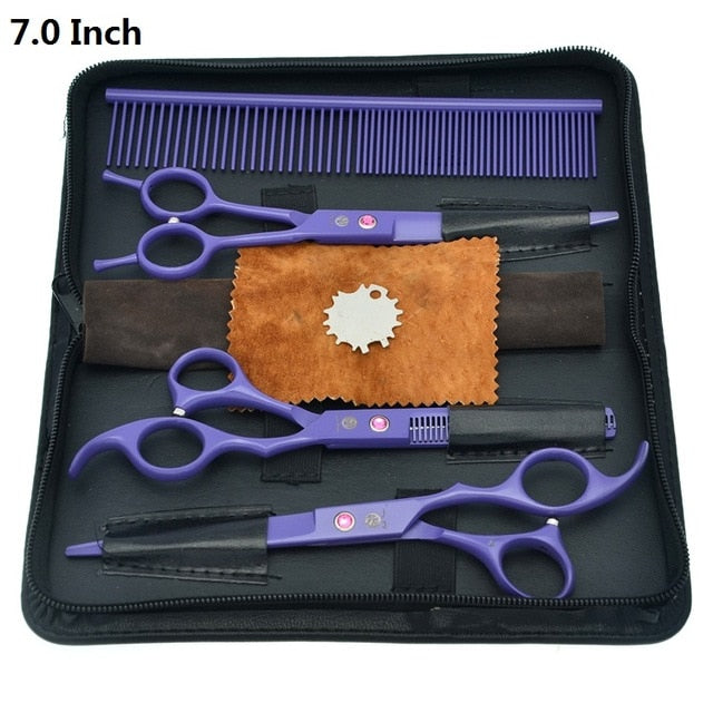 Purple Dragon 7 inch High Quality Pet Grooming Scissors Set Dogs Cutting Thinning Curved Shears Puppy Cat Clippers LZS0377 - HAB