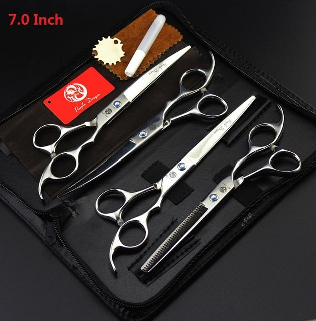 Purple Dragon 7 inch High Quality Pet Grooming Scissors Set Dogs Cutting Thinning Curved Shears Puppy Cat Clippers LZS0377 - HAB