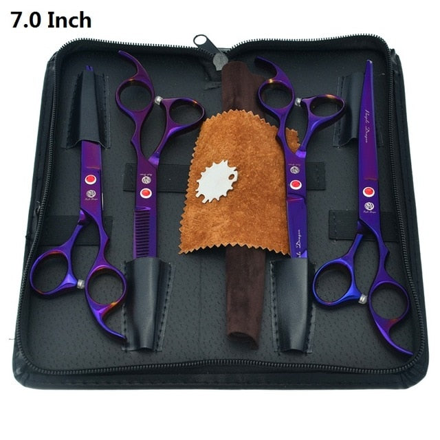 Purple Dragon 7 inch High Quality Pet Grooming Scissors Set Dogs Cutting Thinning Curved Shears Puppy Cat Clippers LZS0377 - HAB