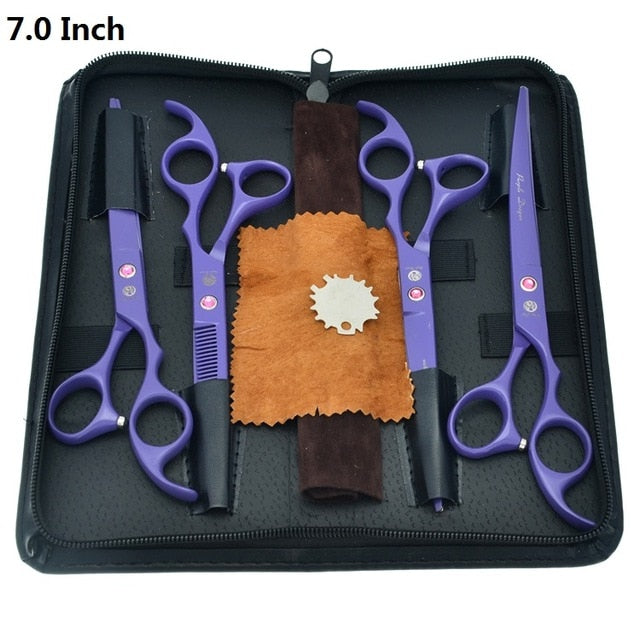 Purple Dragon 7 inch High Quality Pet Grooming Scissors Set Dogs Cutting Thinning Curved Shears Puppy Cat Clippers LZS0377 - HAB