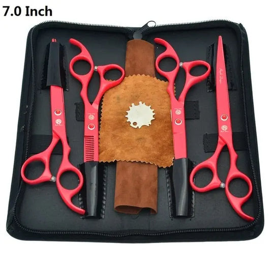 Purple Dragon 7 inch High Quality Pet Grooming Scissors Set Dogs Cutting Thinning Curved Shears Puppy Cat Clippers LZS0377 - HAB