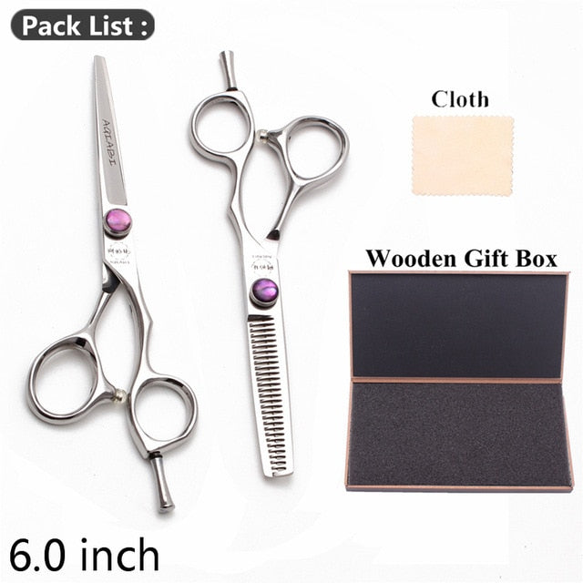 5.5" AQIABI Hairdressing Scissors Hair Professional Thinning Shears Set Hair Cutting Scissors Barber Scissors 440C Japan A1029 - HAB