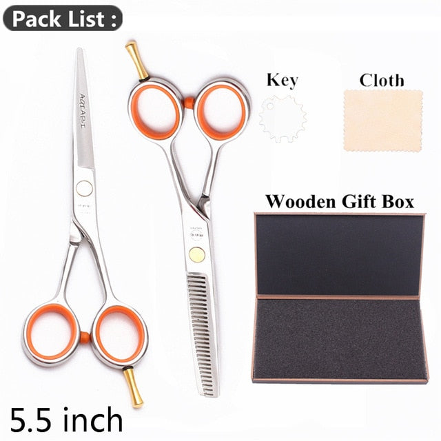 5.5" AQIABI Hairdressing Scissors Hair Professional Thinning Shears Set Hair Cutting Scissors Barber Scissors 440C Japan A1029 - HAB