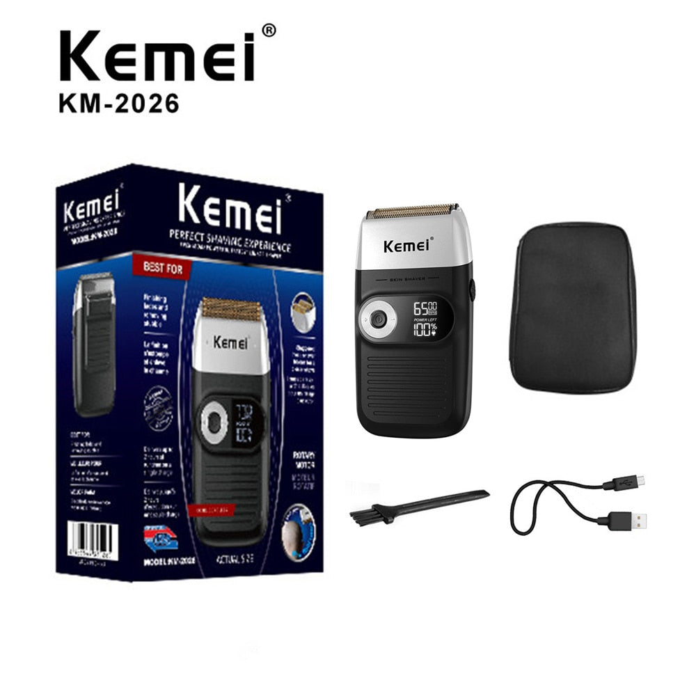 Kemei Electric Shaver Rechargeable Electric Beard Trimmer Shaving Machine for Men Twin Blade Washable Reciprocating Beard Razor - HAB