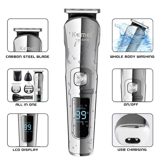 Kemei Professional Hair Trimmer Waterproof 6 in 1 Hair Clipper Electric Hair Cutting Machine Beard trimer Body Men Haircut - HAB
