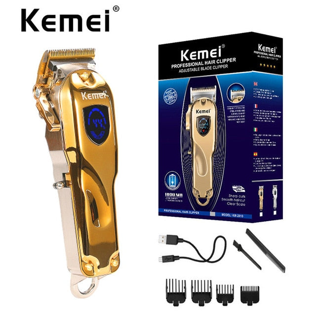 2020 Newest Kemei Hair Trimmer Cordless Hair Cutter Barber Clipper 4 Lever Blade Adjustment LCD Display Beard Trimer KM-2010 Pro - HAB