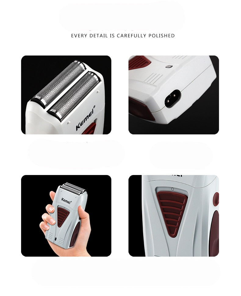 Kemei Men's Professional Hair Clipper Double Blade Reciprocating Floating Hair Razor Bareheaded Trimmer Electric Shaver for Men - HAB