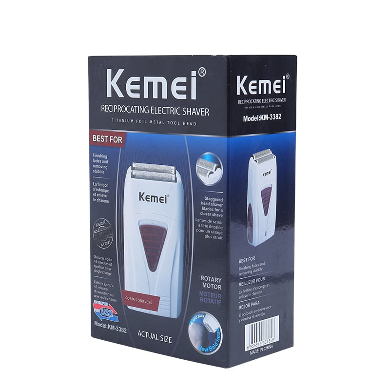 Kemei Men's Professional Hair Clipper Double Blade Reciprocating Floating Hair Razor Bareheaded Trimmer Electric Shaver for Men - HAB
