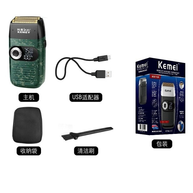 Kemei Electric Shaver Rechargeable Electric Beard Trimmer Shaving Machine for Men Twin Blade Washable Reciprocating Beard Razor - HAB