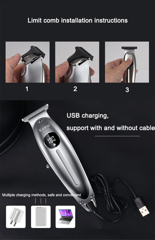 kemei New all-metal professional clipper for barber hair trimmer LCD Display men electric beard shaver 0mm hair cutting machine - HAB