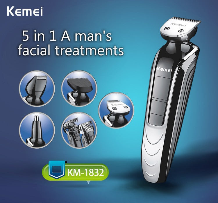 KEMEI 5 In 1 Professional Rechargeable Hair Trimmer Hair Clipper Shaver Razor Cordless Adjustable Hair Cutting Machine KM-1832 - HAB